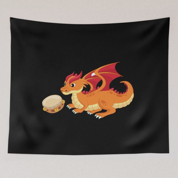 Item preview, Dragon Playing Tambourine ,Funny Good Dragon Tambourine Lovers Orange Design designed and sold by pedrored369.