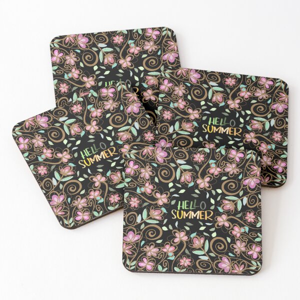 Item preview, Hello Summer | Cute Beautiful Floral Pattern Black background  designed and sold by HarrysMomStudio.