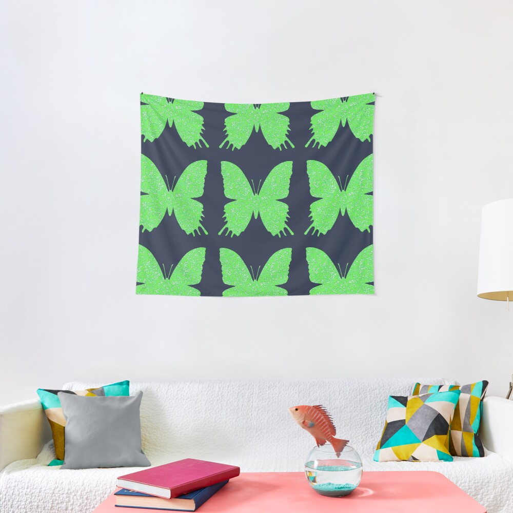 #DeepDream Lime Green color Butterfly Tapestry