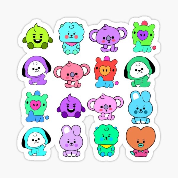 colourful bt21 character pattern style sticker for sale by color toonix redbubble