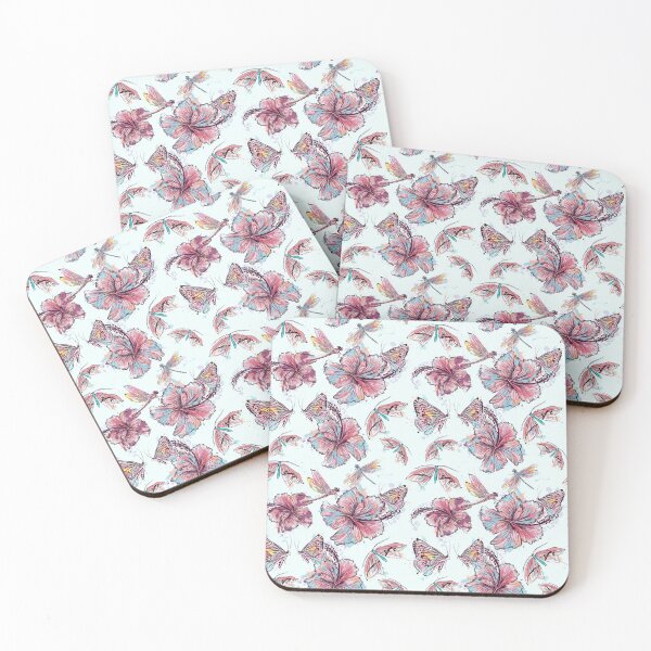 Item preview,  floral pattern, hibiscus flowers and dragonflies designed and sold by Yallwofunart.
