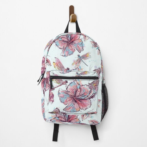 Item preview, floral pattern, hibiscus flowers and dragonflies designed and sold by Yallwofunart.