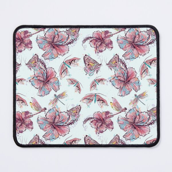 Item preview,  floral pattern, hibiscus flowers and dragonflies designed and sold by Yallwofunart.