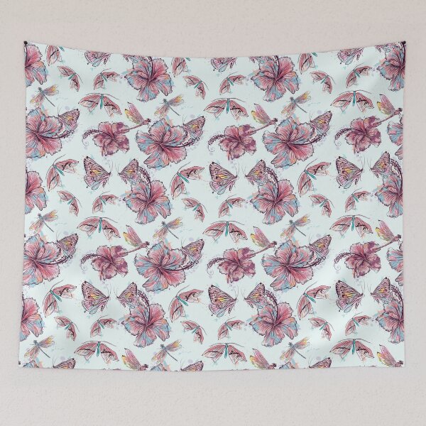 Item preview,  floral pattern, hibiscus flowers and dragonflies designed and sold by Yallwofunart.
