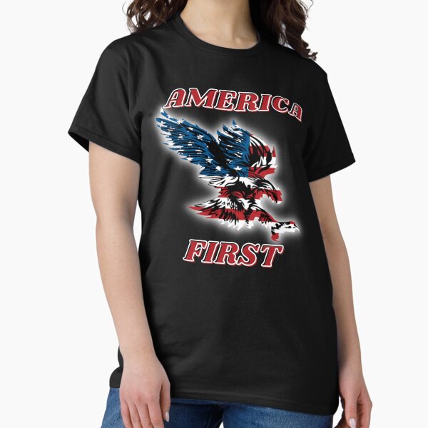 Item preview, America First with red lettering and eagle colored with stars and stripes. designed and sold by AmericaFreedom.