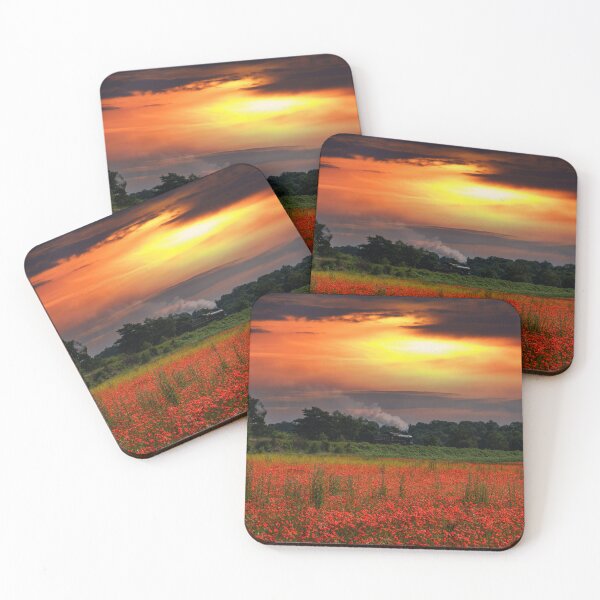 Item preview, Sunrise Poppy Field And Steam Locomotive designed and sold by rawshutterbug.
