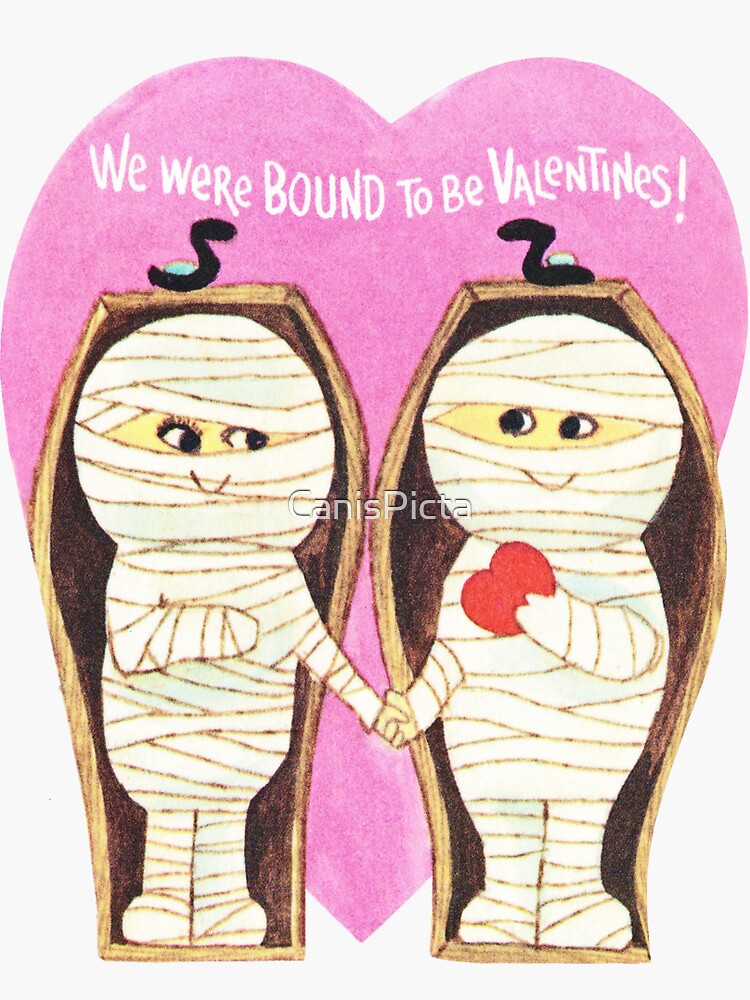 Thumbnail 3 of 3, Sticker, "Bound Together" - Mummy, Mummy, Egyptian, Egypt, Couple, Love, Romance, Red, Heards, Pink, His, Hers, Valentine's, Day, Card, Valentine, Vday designed and sold by CanisPicta.