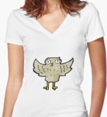 funny little owl cartoon Women's Fitted V-Neck T-Shirt