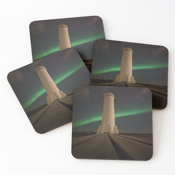 Item preview, Aurora borealis behind Akranes lighthouse  designed and sold by Kirstynmichelle.