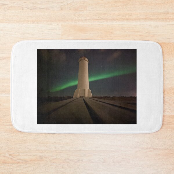 Item preview, Aurora borealis behind Akranes lighthouse  designed and sold by Kirstynmichelle.