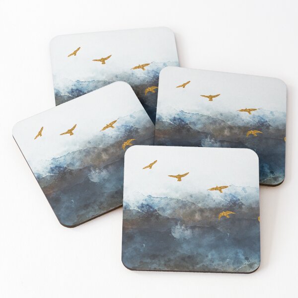 Item preview, gold birds floating on the rocky shore  designed and sold by ritusdesigns.
