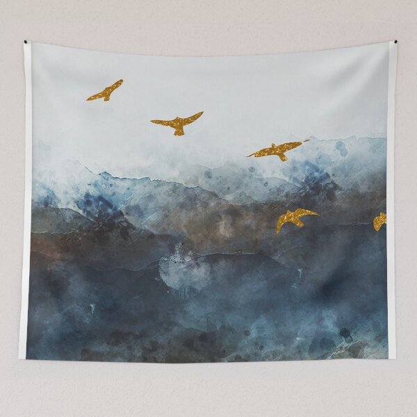 Item preview, gold birds floating on the rocky shore  designed and sold by ritusdesigns.