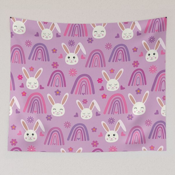 Item preview, Pink boho rainbow with cute Easter bunny and flowers designed and sold by Yasminepatterns .