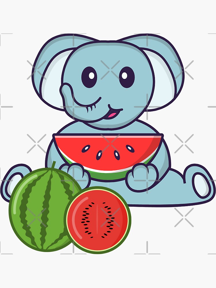 "Watermelon Elephant , Elephant Eating Watermelon" Sticker by