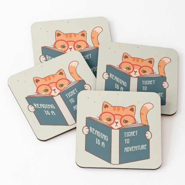 Item preview, Reading is a ticket to Adventure, Cute Cat design, Kitty reader, bookworm  designed and sold by Cheeky Companions.