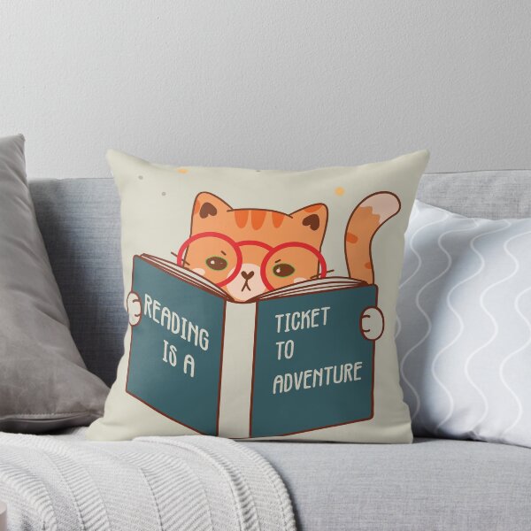 Item preview, Reading is a ticket to Adventure, Cute Cat design, Kitty reader, bookworm  designed and sold by Cheeky Companions.