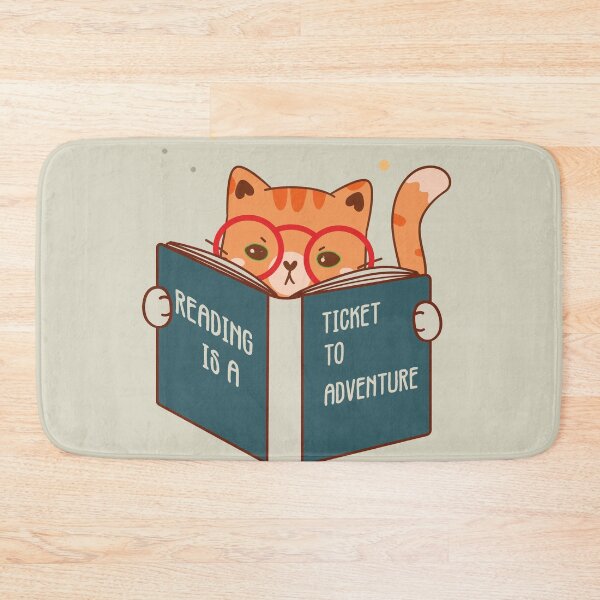 Item preview, Reading is a ticket to Adventure, Cute Cat design, Kitty reader, bookworm  designed and sold by Cheeky Companions.
