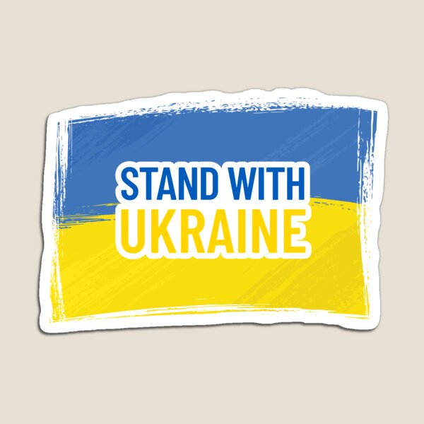 Aperçu de l'œuvre Tenez-vous avec l'autocollant UKraine, soutenez l'Ukraine, autocollant anti-poutine, drapeau ukrainien créée et vendue par Noa-designs.