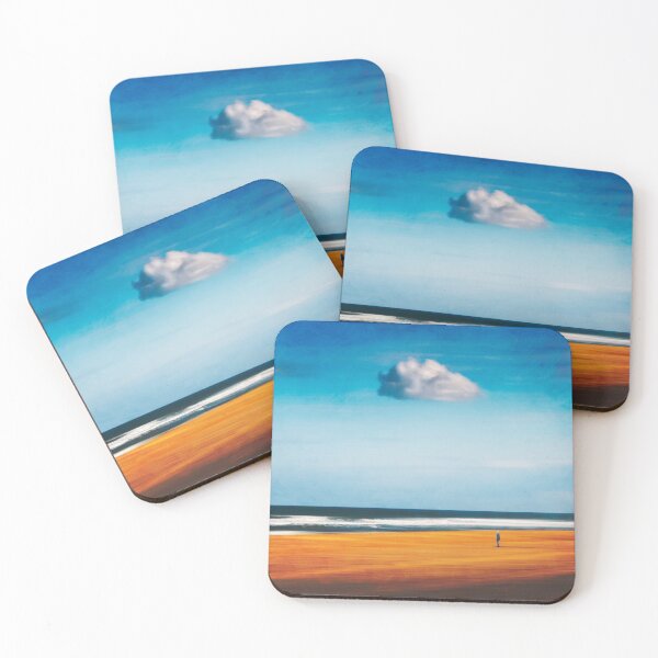 Item preview, Soulscape - minimalistic beach scene with lone cloud designed and sold by Dyrk Wyst Redbubble Shop.