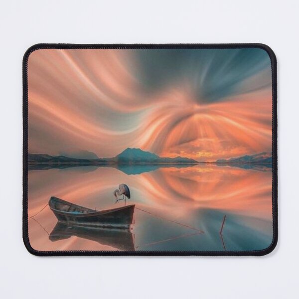 Artikelvorschau, Der große blaue Reiher in einem Ruderboot bei Sonnenuntergang entworfen und verkauft von Karine Dupras.