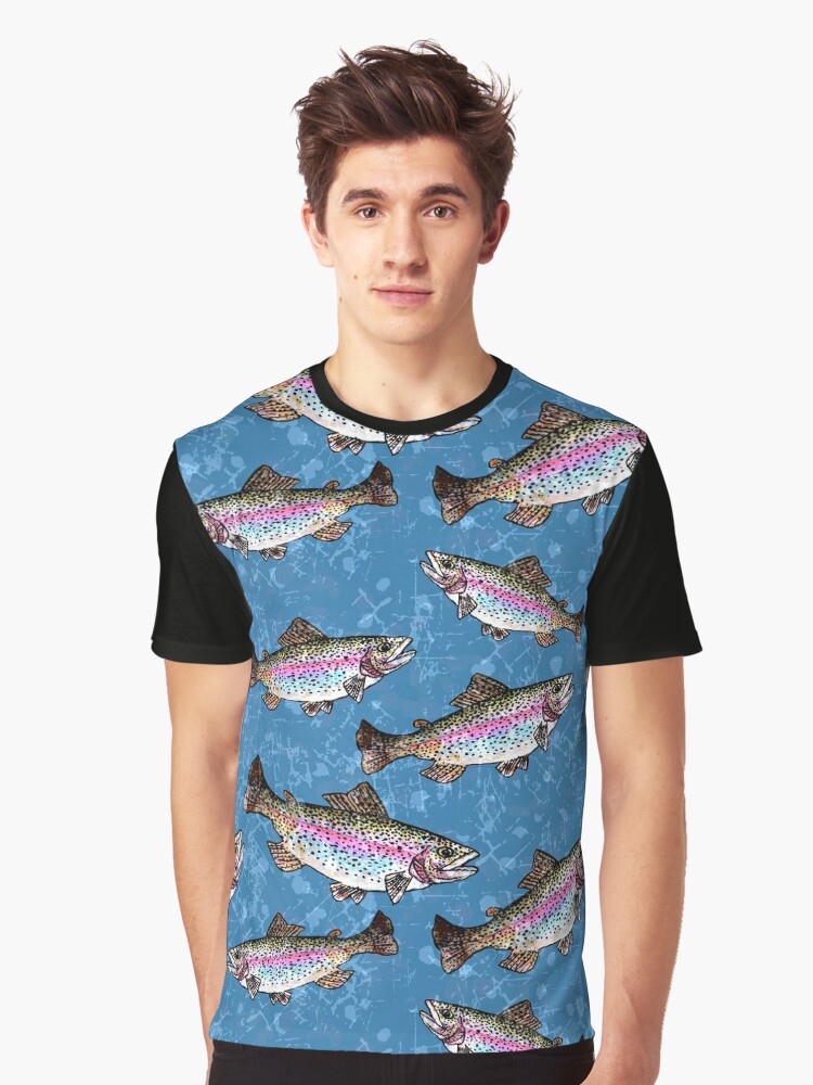 Rainbow Trout Fish Pattern - Denim Blue Graphic T-Shirt for Sale by  Michelebuttons