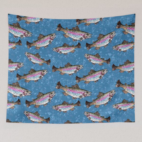 Item preview, Rainbow Trout Fish Pattern - Denim Blue designed and sold by Michelebuttons.
