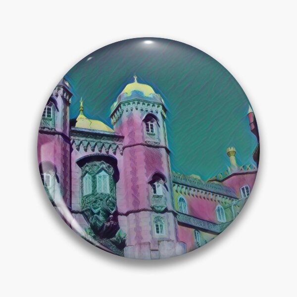 Item preview, Pena Palace in Sintra, Portugal. Colorized Pink Castle with Blue Highlights designed and sold by GearGirlNJ.
