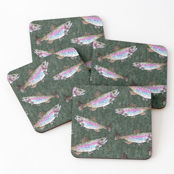 Item preview, Rainbow Trout Fish Pattern - Hunter Green designed and sold by Michelebuttons.