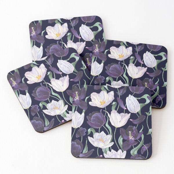 Item preview, Purple and White Tulip Floral Prints on Navy Blue designed and sold by meggydesigns.