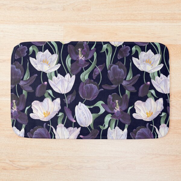 Item preview, Purple and White Tulip Floral Prints on Navy Blue designed and sold by meggydesigns.