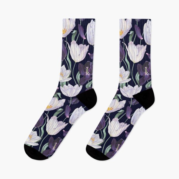 Item preview, Purple and White Tulip Floral Prints on Navy Blue designed and sold by meggydesigns.