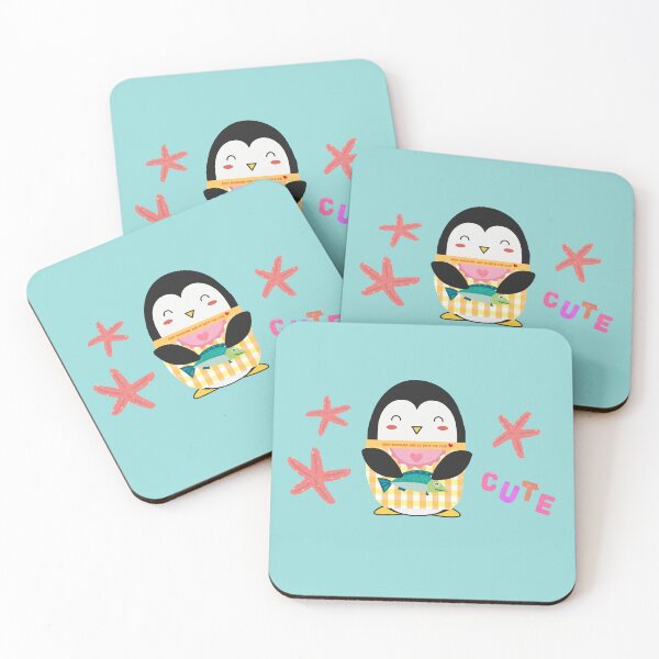 Item preview, Adorable Teal Pastel Yellow Gingham Penguin with Seafood designed and sold by Cawaiico.