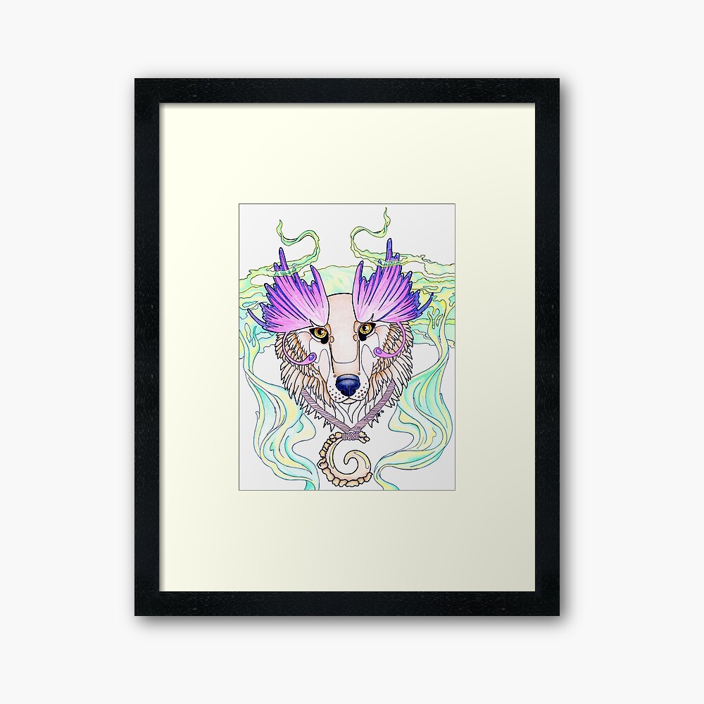 Wolf Totem Drawing Butterfly Wings Purple Framed Art Print By Rootinspiration Redbubble