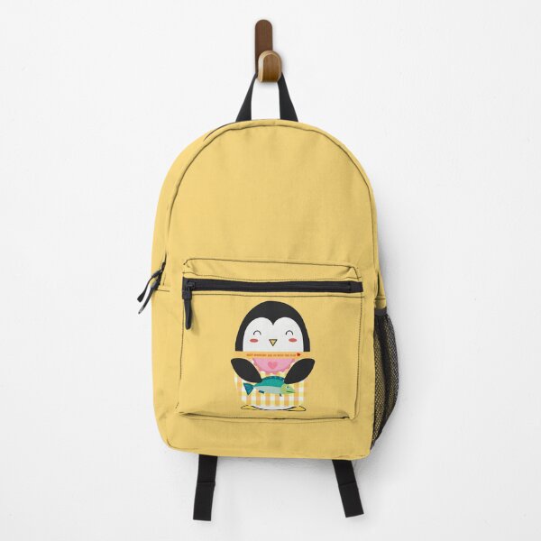 Item preview, Cute Yellow Gingham Penguin Catching Fish designed and sold by Cawaiico.