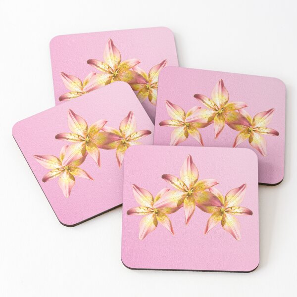 Item preview, Three Gorgeous Pink & Yellow Lilies On A Pink Background designed and sold by debmund.
