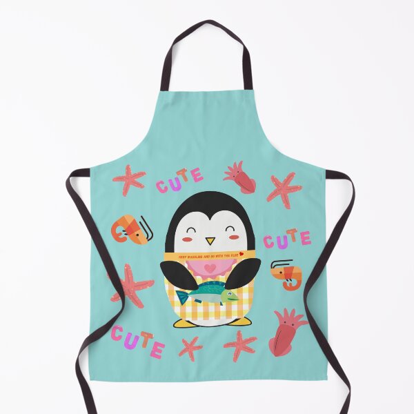 Item preview, Cute Yellow Gingham Penguin Catching Fish designed and sold by Cawaiico.