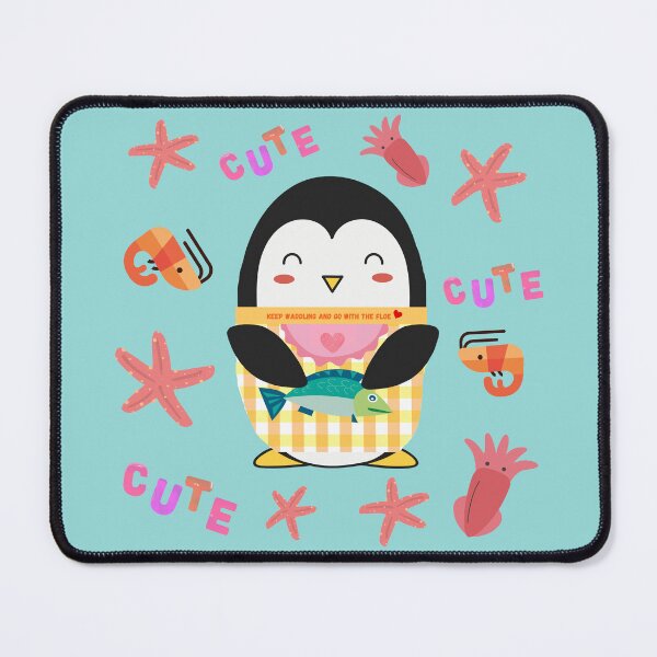 Item preview, Cute Yellow Gingham Penguin Catching Fish designed and sold by Cawaiico.