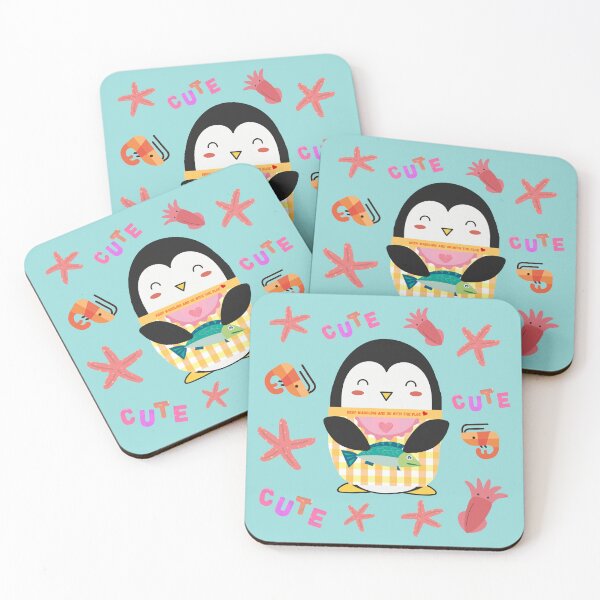 Item preview, Cute Yellow Gingham Penguin Catching Fish designed and sold by Cawaiico.