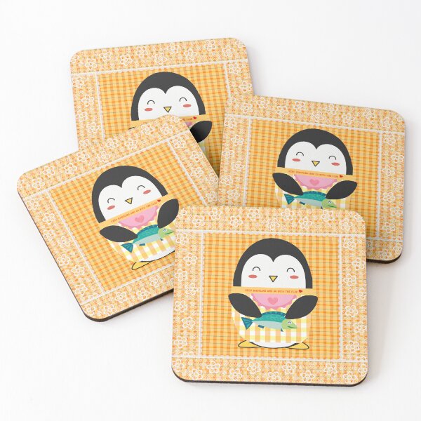Item preview, Cute Yellow Gingham Penguin Catching Fish Pack 4s designed and sold by Cawaiico.