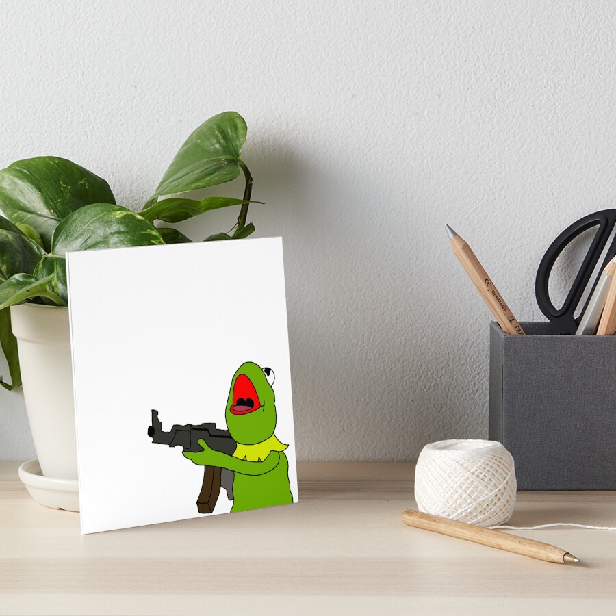 "Funny Kermit the frog holding machine gun " Art Board Print by pneuf