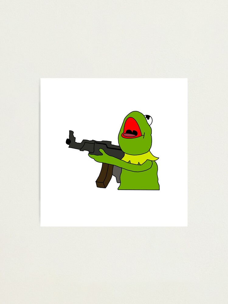 "Funny Kermit the frog holding machine gun " Photographic Print for
