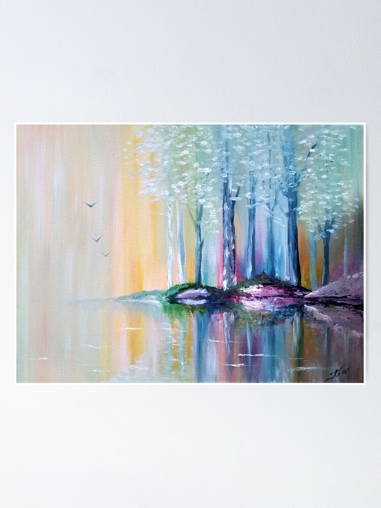 "Silent. Birds flying. Oil painting. Energy art by Ingrida. " Poster