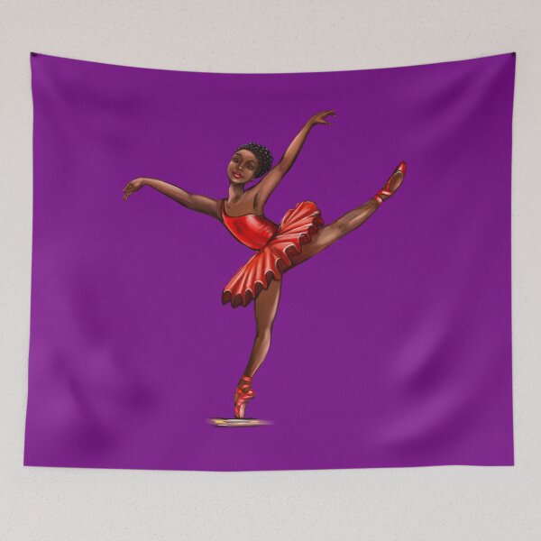 Item preview, Ballet in red pointe shoes 4 - ballerina doing pirouette in red tutu and red shoes  - brown skin ballerina designed and sold by Artonmytee.