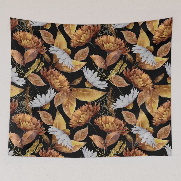 Item preview, Elegant and Bold Bronze, Copper, Dahlia Orange Watercolor, with Chrysanthemums and Daisies designed and sold by Orianah.