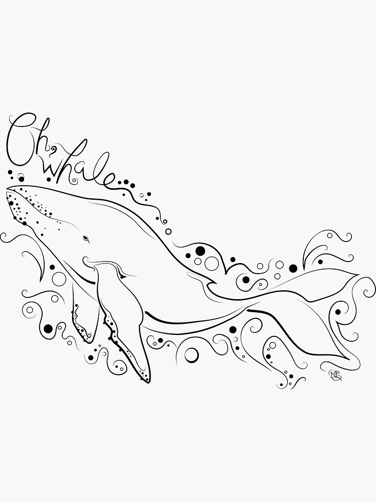 Thumbnail 3 of 3, Sticker, Blue whale | Oh, whale... illustration | Sea drawing | Ocean | Waves | Water designed and sold by NSoulliardArt.