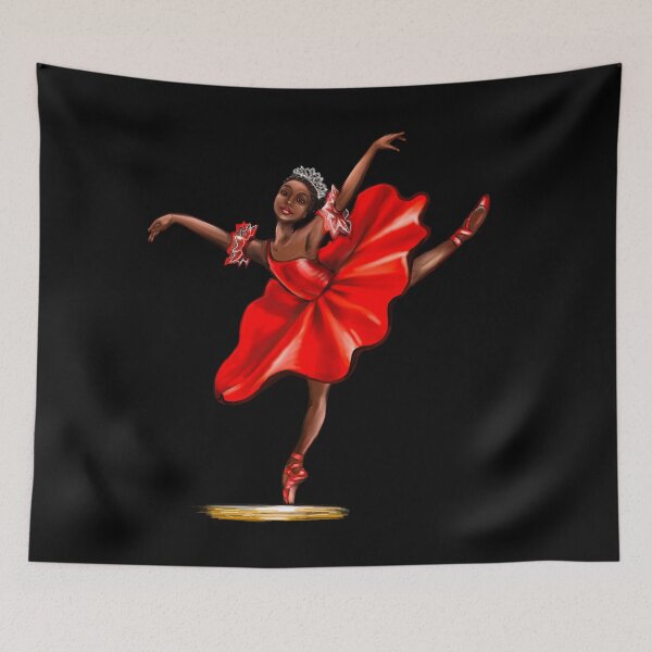 Item preview, Dance Ballet, African American ballerina dancing 11 ballerina doing pirouette in red tutu and pointe shoes  - brown skin ballerina designed and sold by Artonmytee.