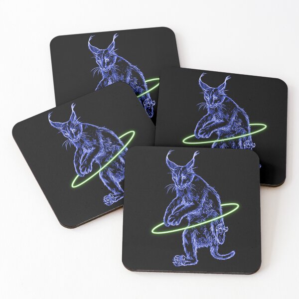 Item preview, Neon Blue Glowing Caracal Cat Hula Hooping designed and sold by nimreninmu.