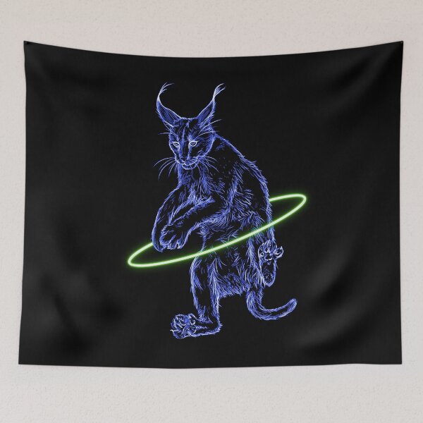 Item preview, Neon Blue Glowing Caracal Cat Hula Hooping designed and sold by nimreninmu.