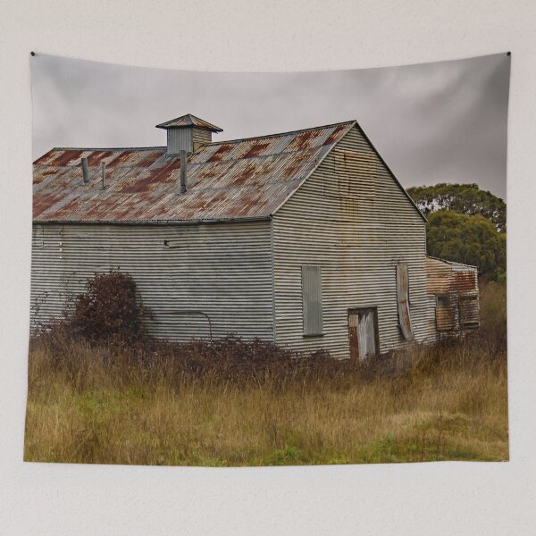 Item preview, Side of abandoned run down tin shed rusting and decaying in a field designed and sold by James-Cole.