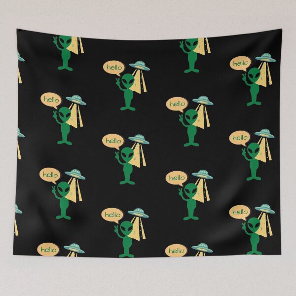 Item preview, Green Alien and Spaceship Hello designed and sold by RiadMannan.